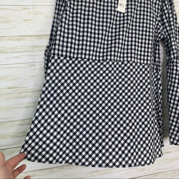 Loft NWT Gingham Split Tie Sleeve Blouse - Picture 4 of 8